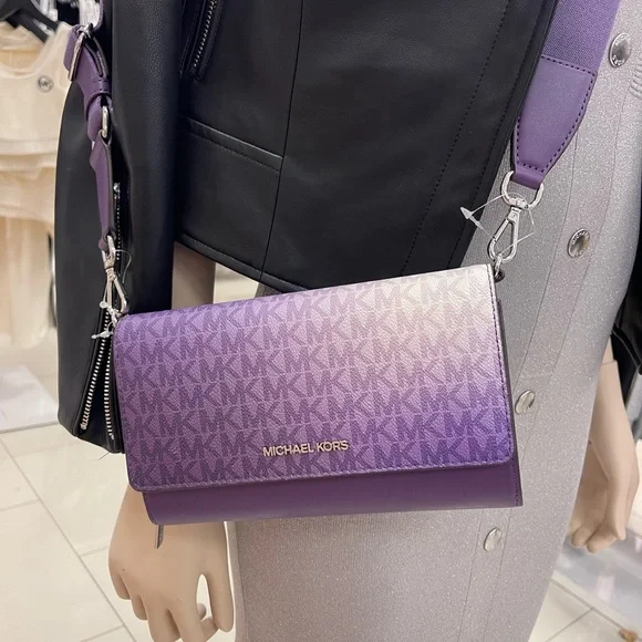 MICHAEL KORS Jet Set Large Ombré Signature Logo Crossbody BagDark Purple NWT